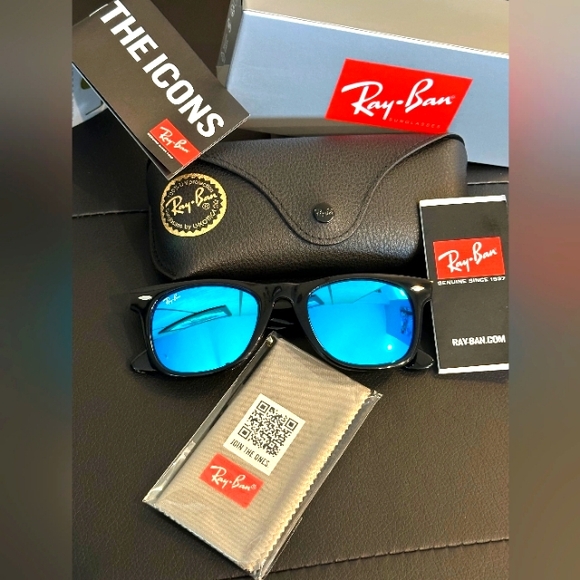 LIKE NEW RayBan Wayfarer RB2140 Blue Mirror Ray ban sunglasses - Picture 12 of 16